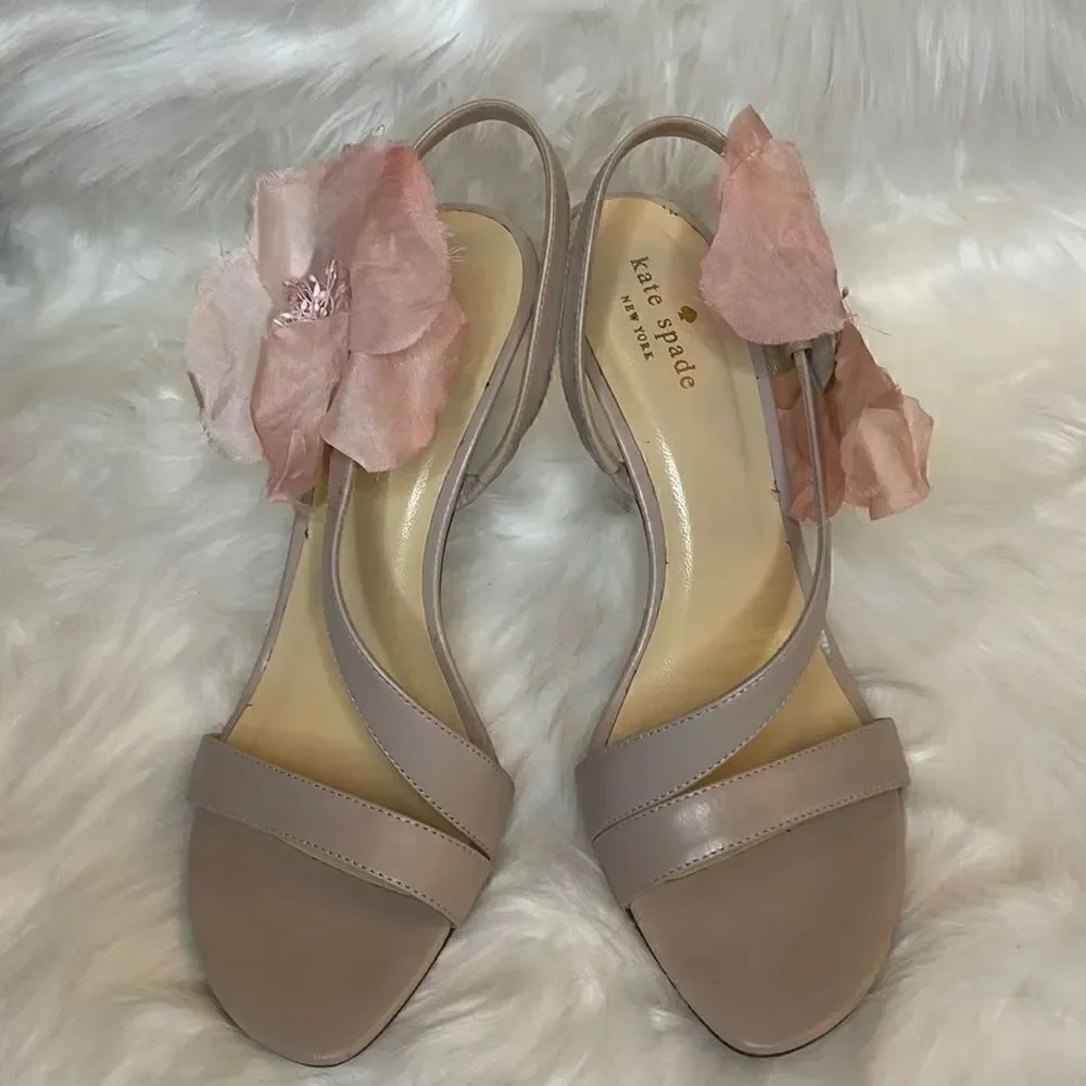 Kate Spade Lavish Powder/ Calf Blush Flower Heel Size 8.5M